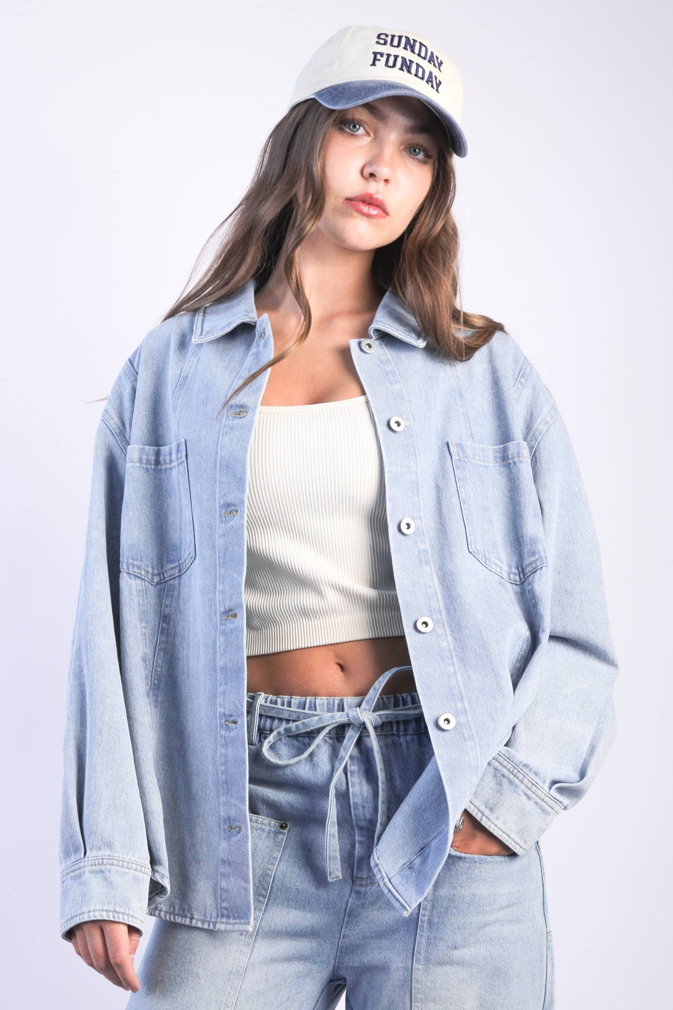 Oversized Washed Denim Shirt Top