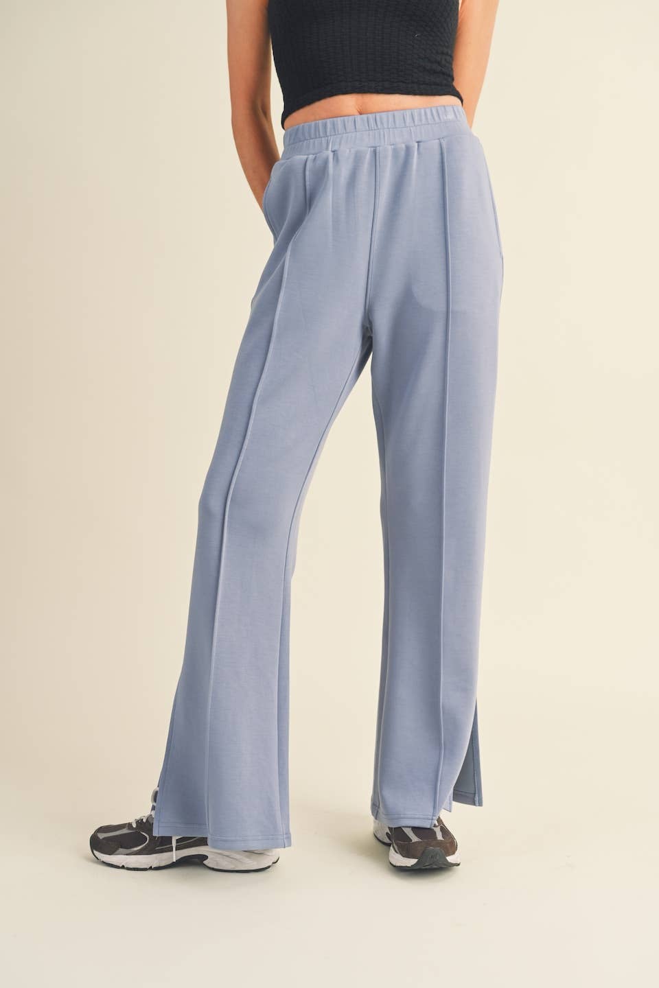 Wide Leg Scuba Pants with Side Slit