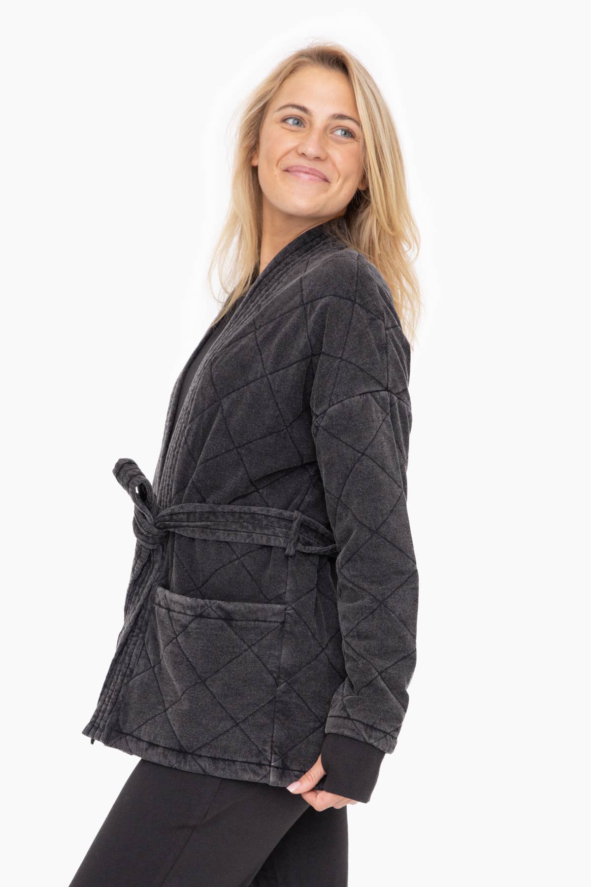 Quilted Mineral Washed Wrap Jacket