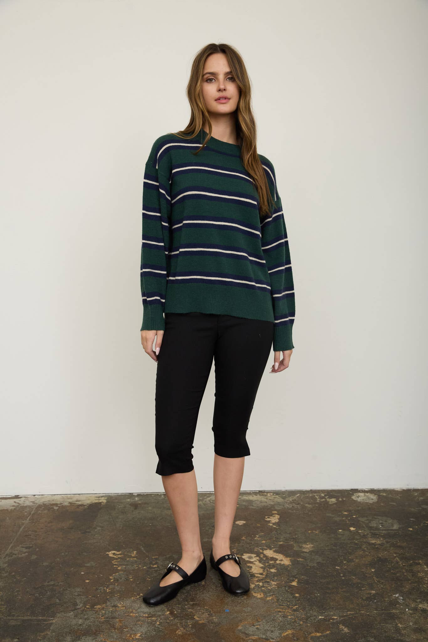 Multi-Color Stripe Crew Neck Relaxed Pullover