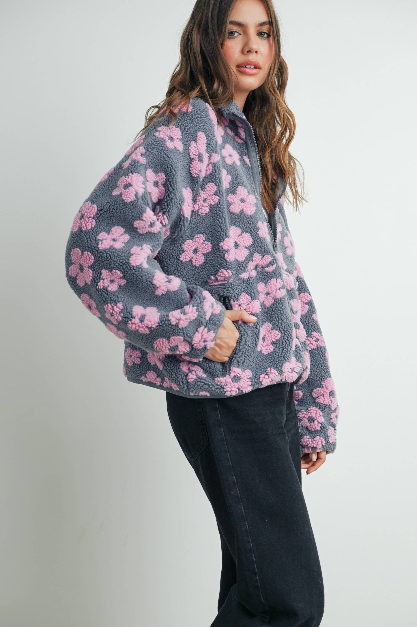 Daisy Flower Pattern Fleece Sherpa