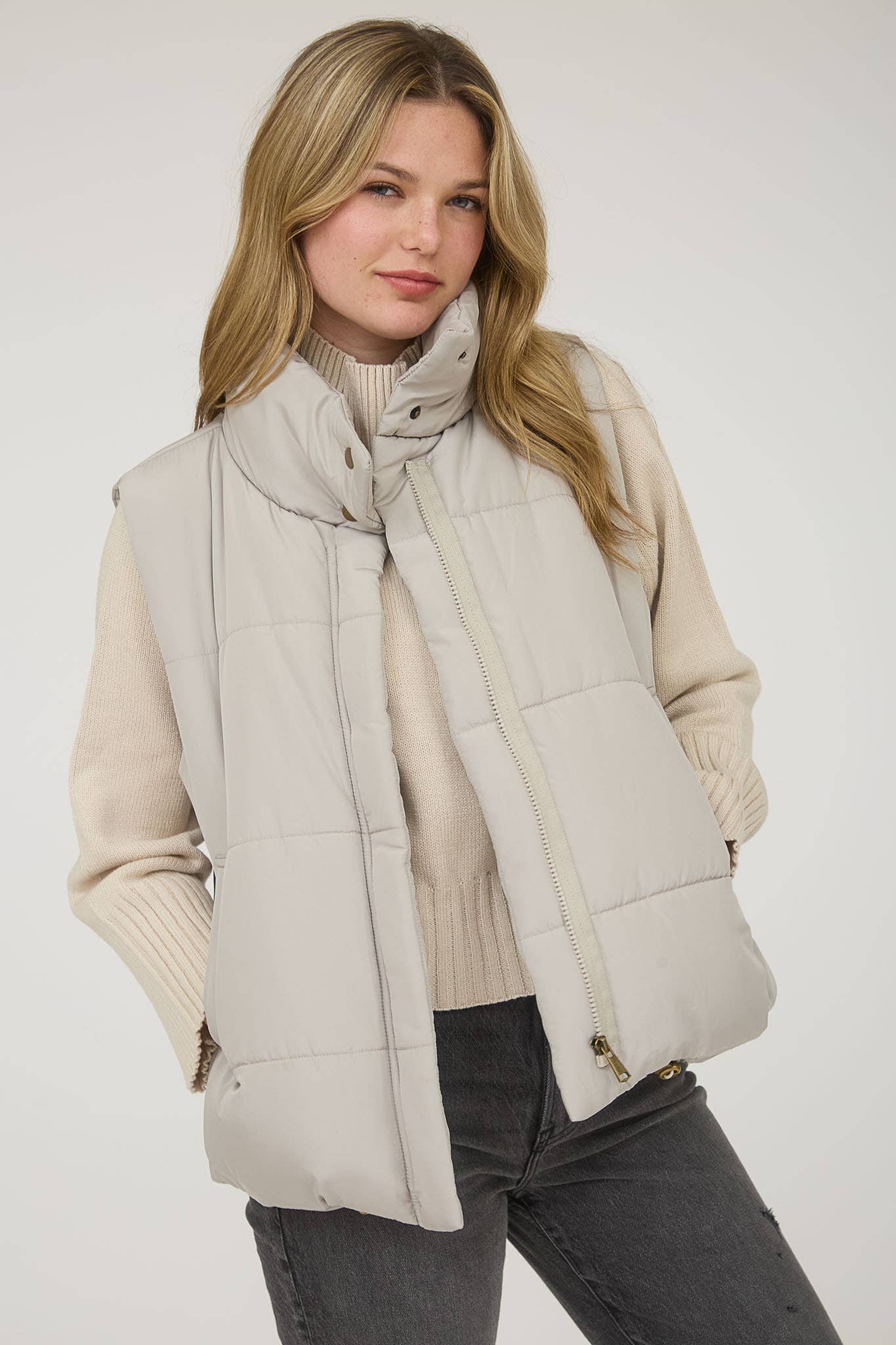 Solid Zip Up Puffer Vest