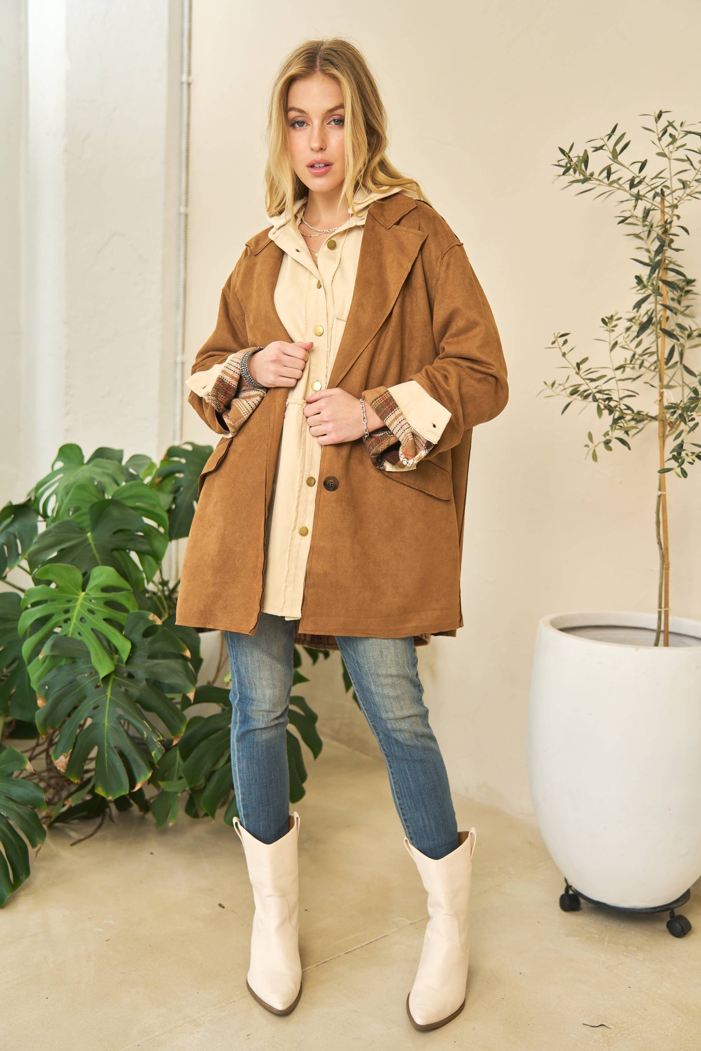 SOLID BUTTON DOWN SIDE POCKETS LOOSE FIT COAT