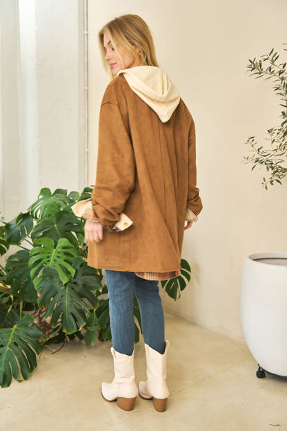 SOLID BUTTON DOWN SIDE POCKETS LOOSE FIT COAT