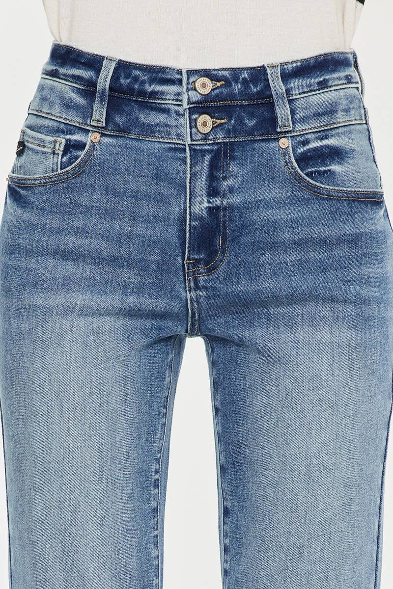 High Rise Slim Straight Cuff Jeans