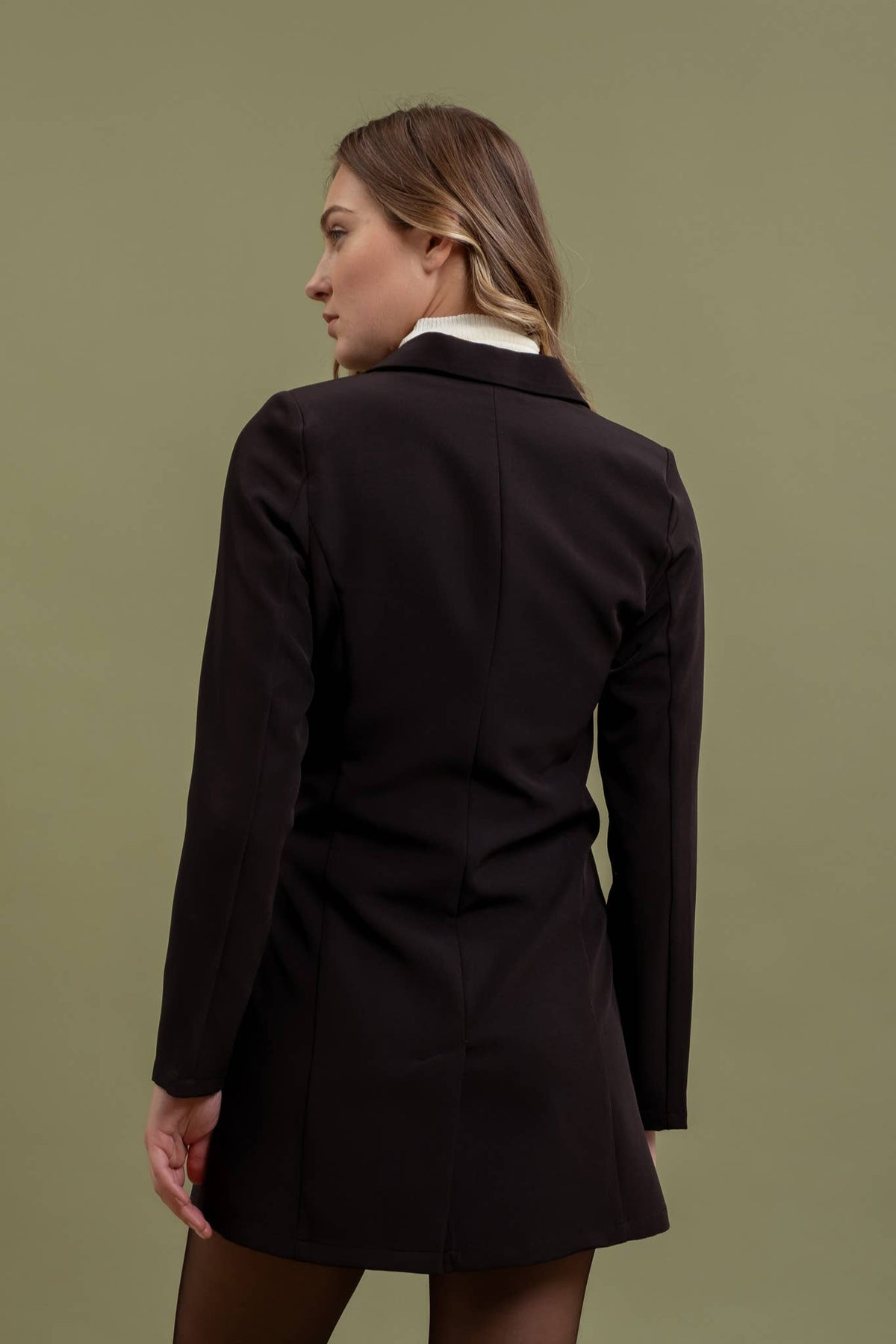 Collared Button Front Long Sleeve Tunic Blazer