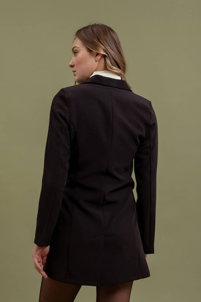 Collared Button Front Long Sleeve Tunic Blazer