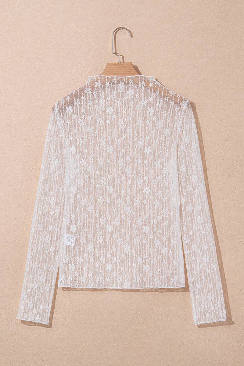 Lace Pattern Sheer Long Sleeve Top