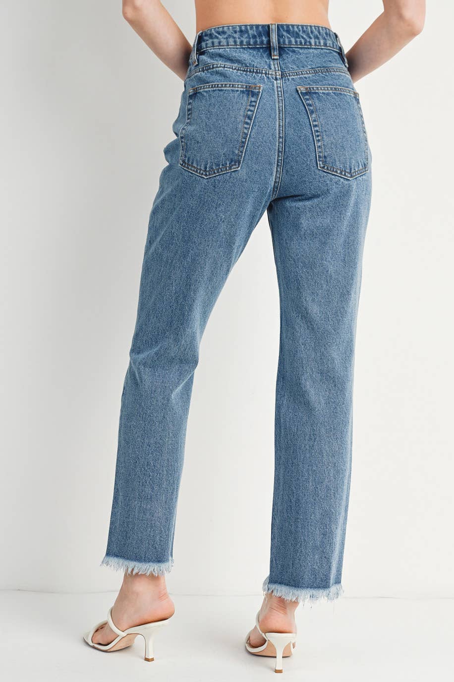 High Rise Straight: Leg Distressed Raw Hem