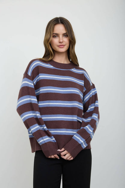 Multi-Color Stripe Crew Neck Relaxed Pullover