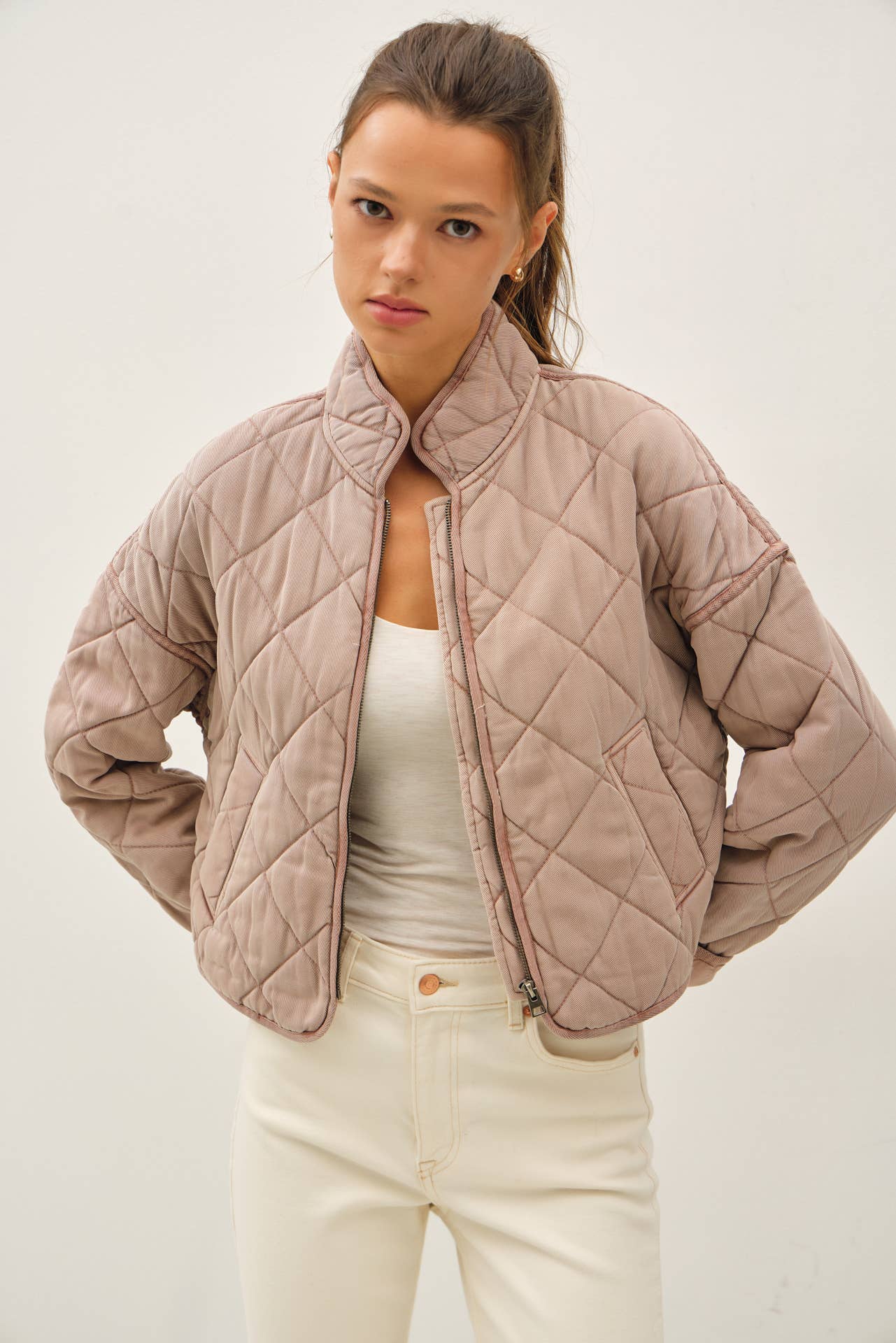 Garment Washed Quilt Crop Jacket