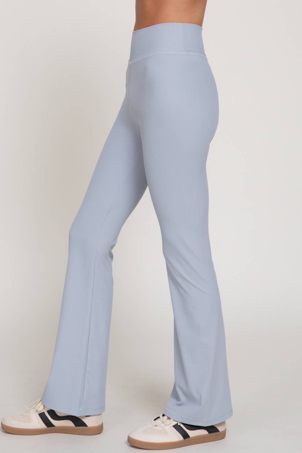 Semi-Flare Ribbed Workout Pants with Folded Waistband