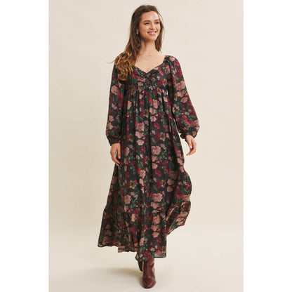 Love Letter To Autumn Floral Crinkled Maxi Smocked Dress
