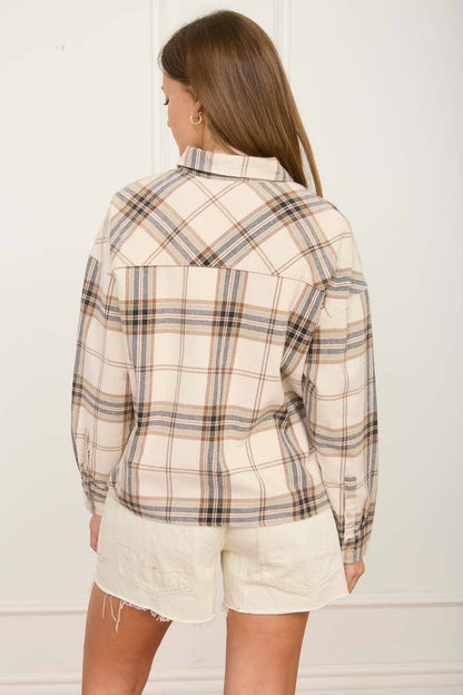 Plaid Button Laid Boxy Long Sleeve Shirt