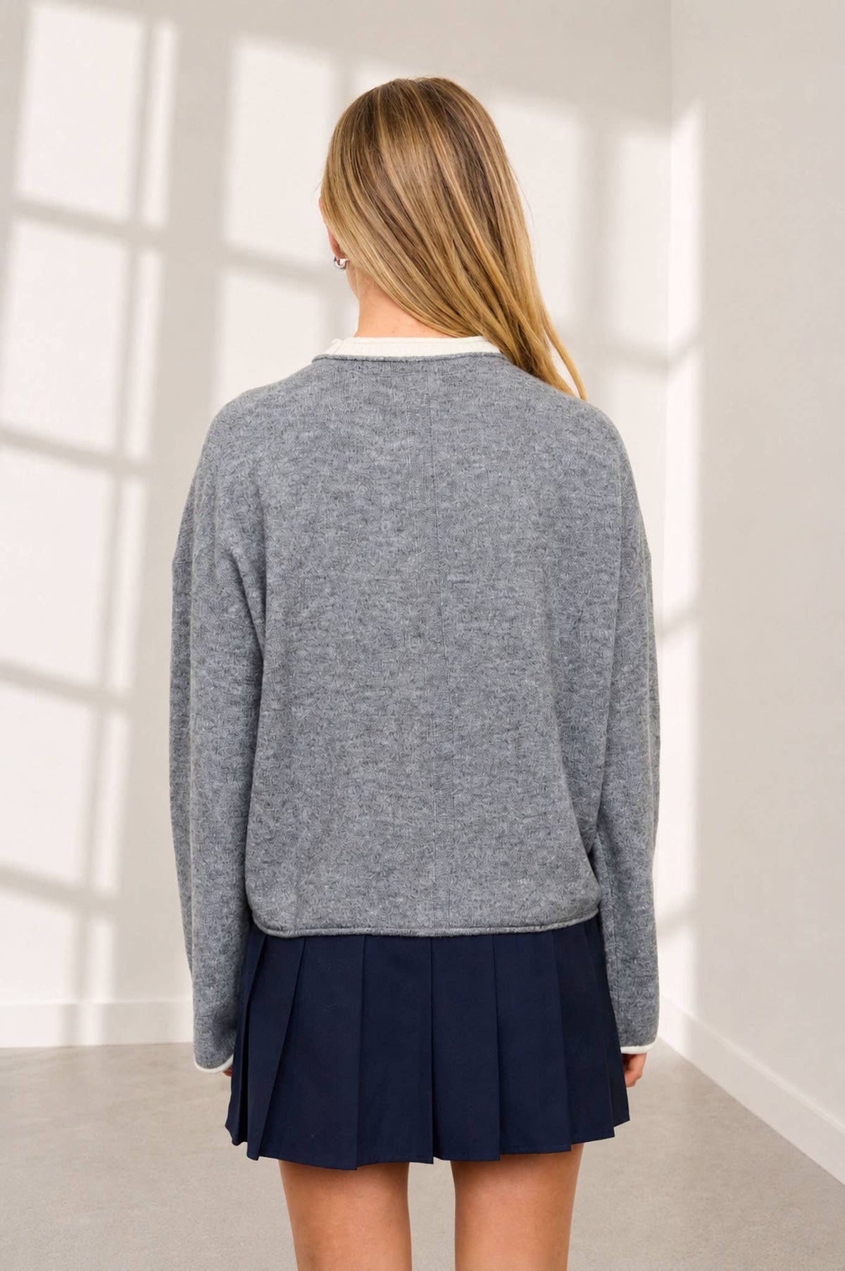 Kate Contrast Rolled Edge Crewneck Pullover