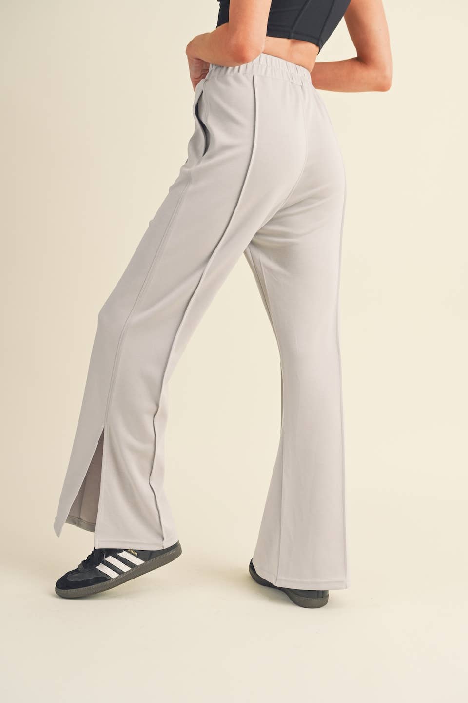 Wide Leg Scuba Pants with Side Slit