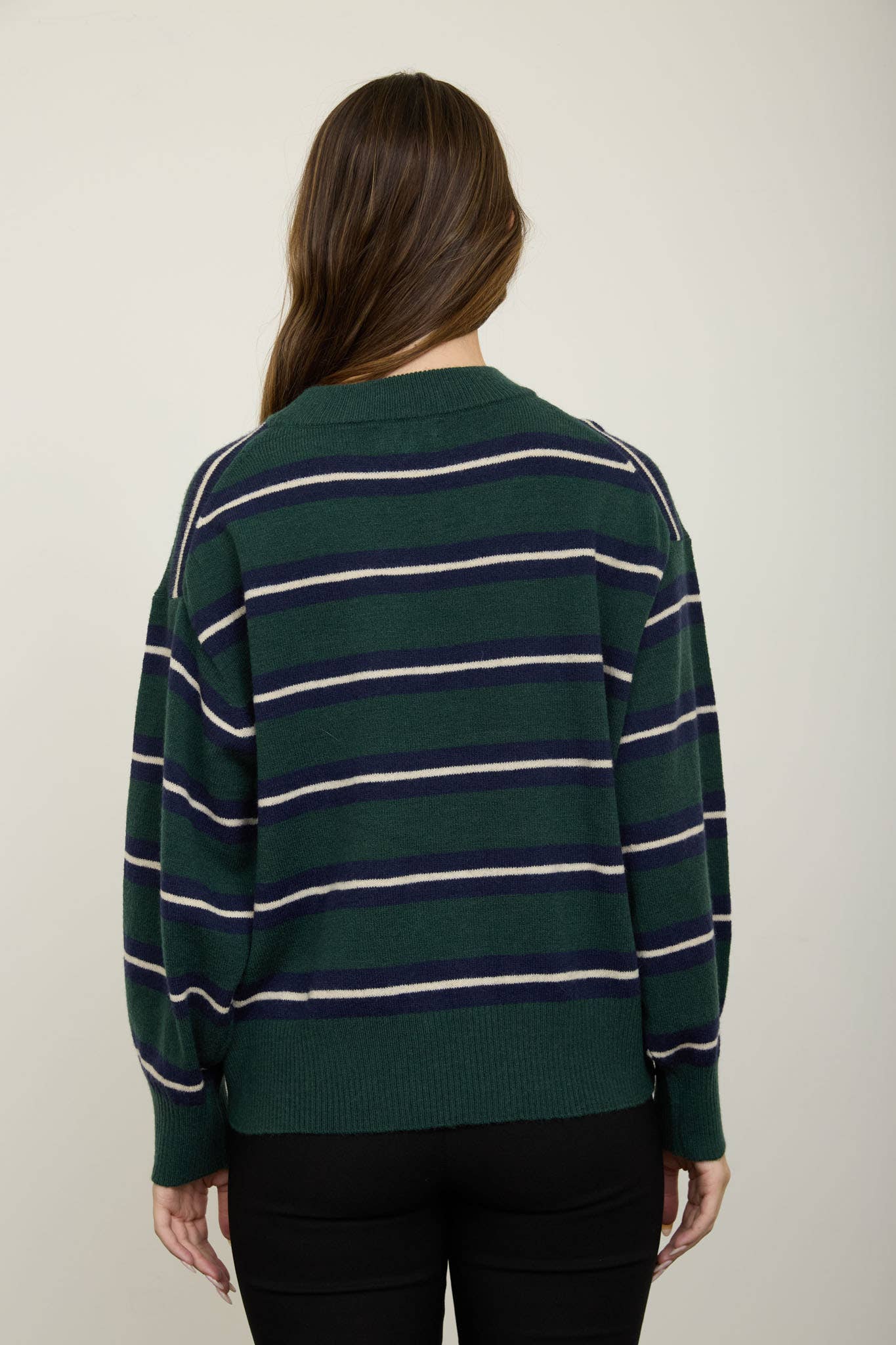 Multi-Color Stripe Crew Neck Relaxed Pullover