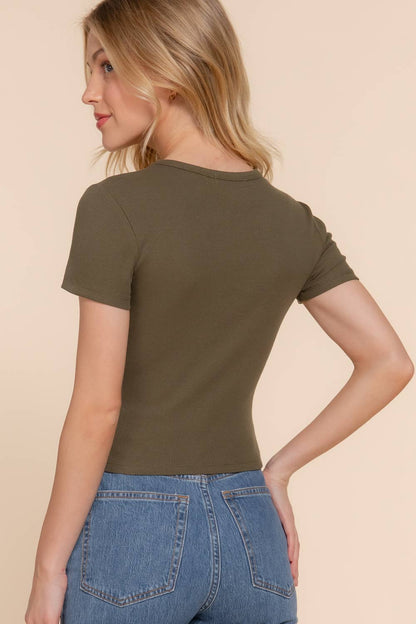 Short Sleeve Crew Neck Cotton Spandex Rib Knit Top