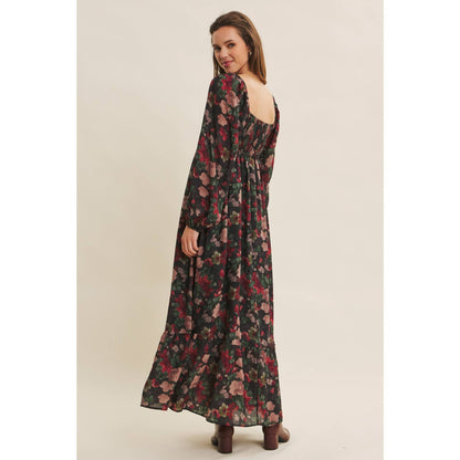 Love Letter To Autumn Floral Crinkled Maxi Smocked Dress