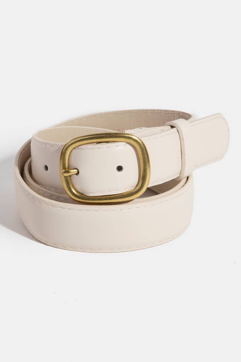 Metallic Oval Buckle Faux Leather Belt
