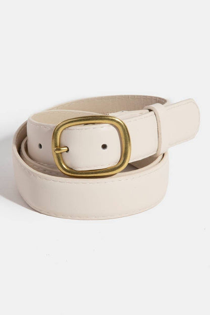 Metallic Oval Buckle Faux Leather Belt