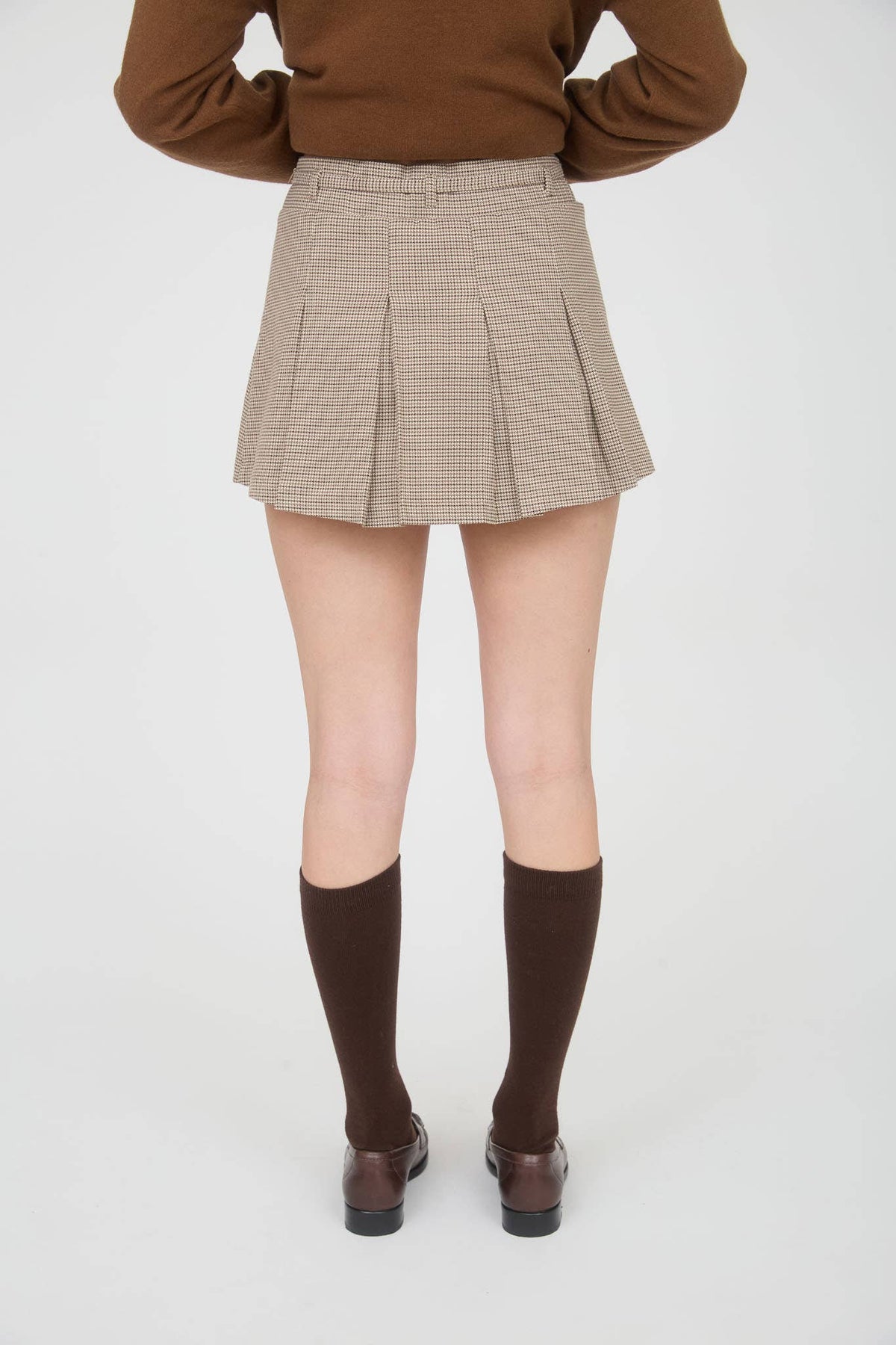 Plaid Waist Tie Detail Pleated Mini Skirt