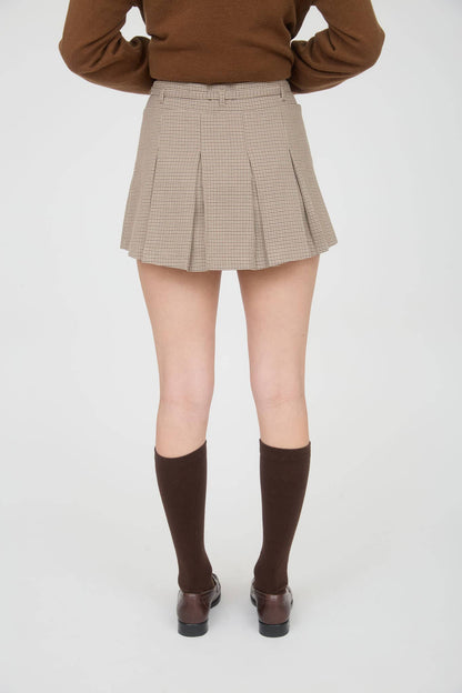 Plaid Waist Tie Detail Pleated Mini Skirt