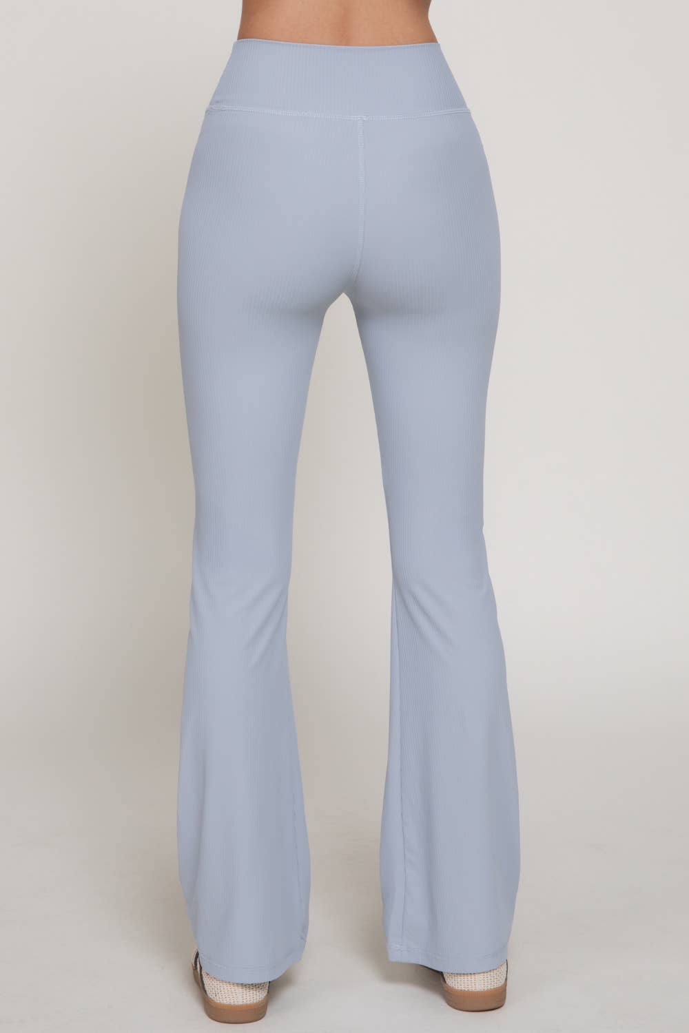 Semi-Flare Ribbed Workout Pants with Folded Waistband