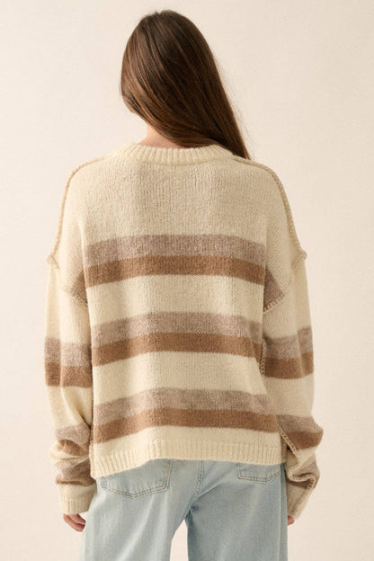 Striped Colorblock Expose-Seam Long Sleeve Sweater