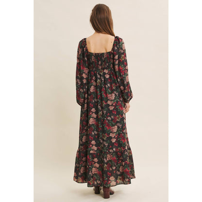 Love Letter To Autumn Floral Crinkled Maxi Smocked Dress