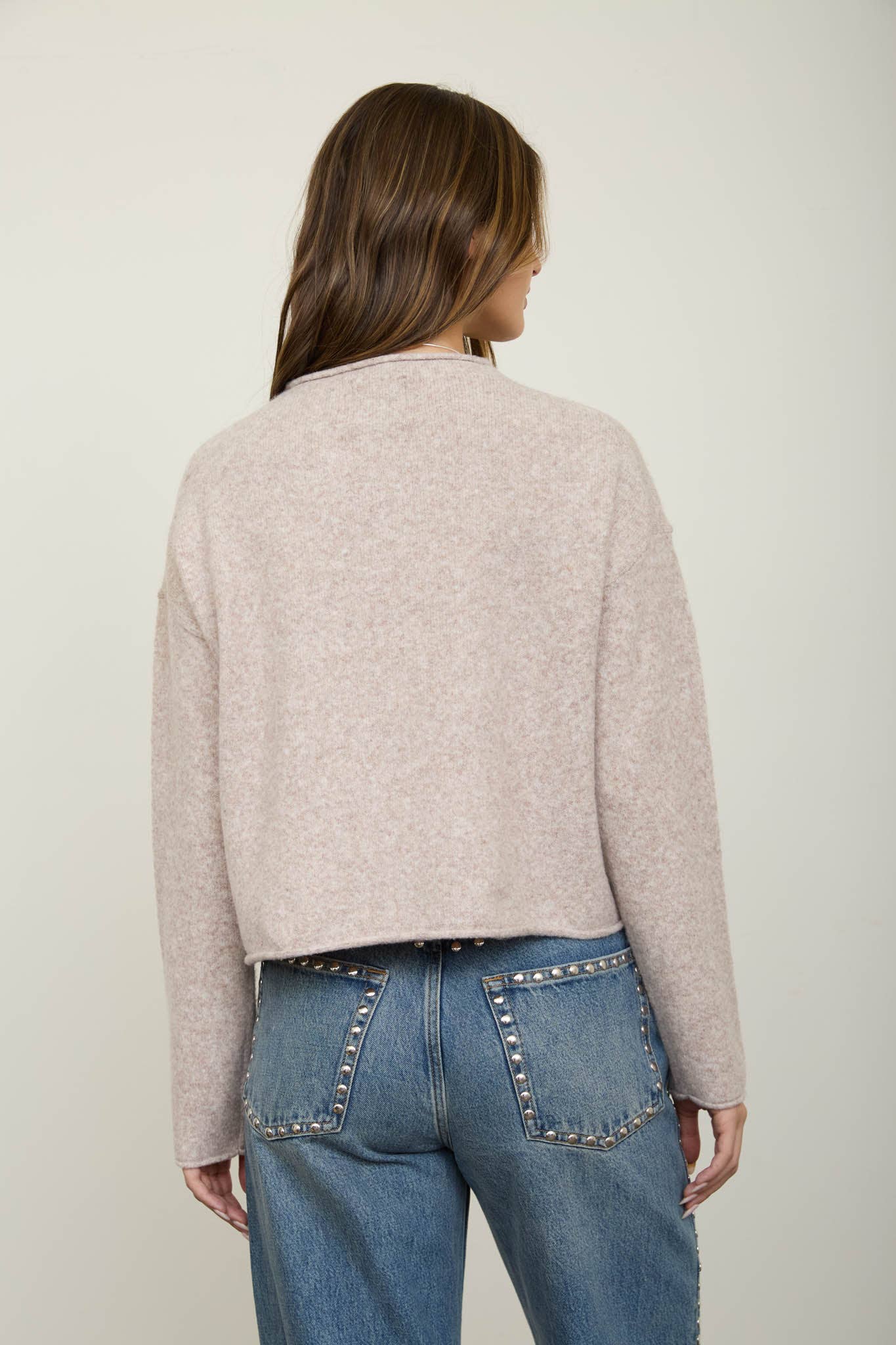 Raw Edge Mock Neck Button Down Cardigan
