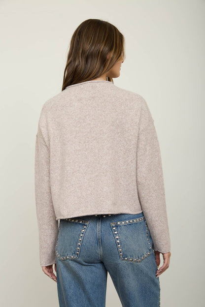 Raw Edge Mock Neck Button Down Cardigan