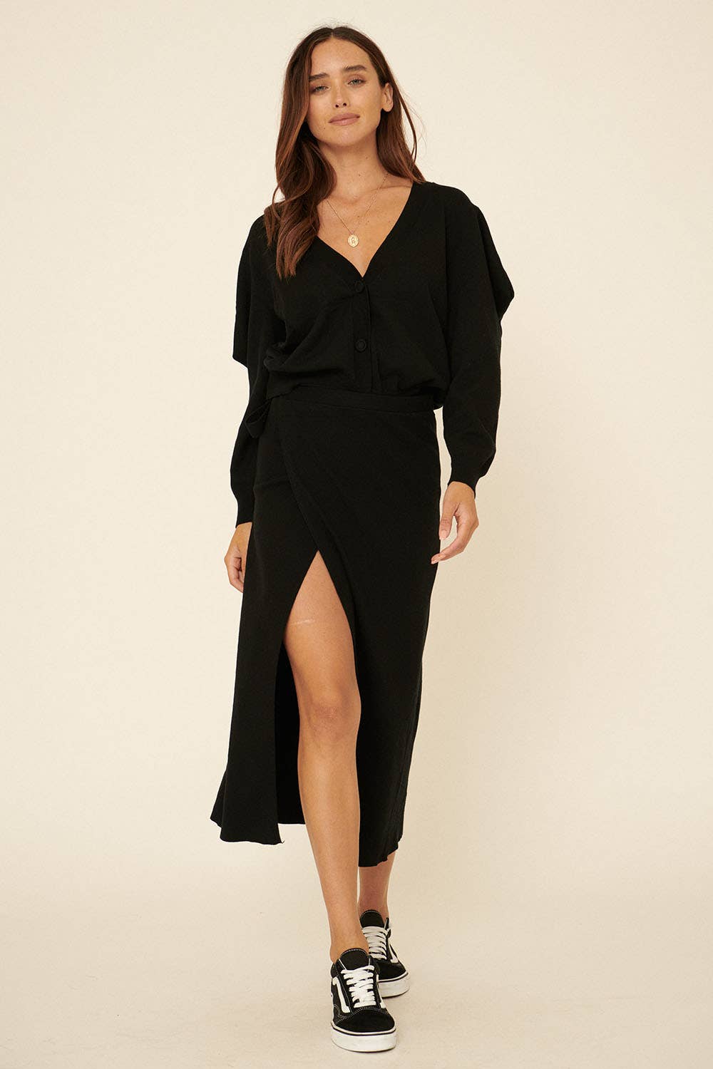 Solid Waist Tie Wrap Midi Skirt