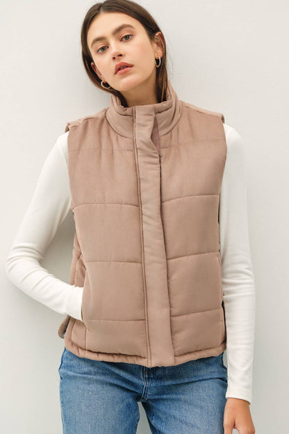 Suede-Like Puffer Vest