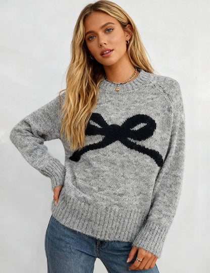 Ladies Ribbed Trim Knit Sweater