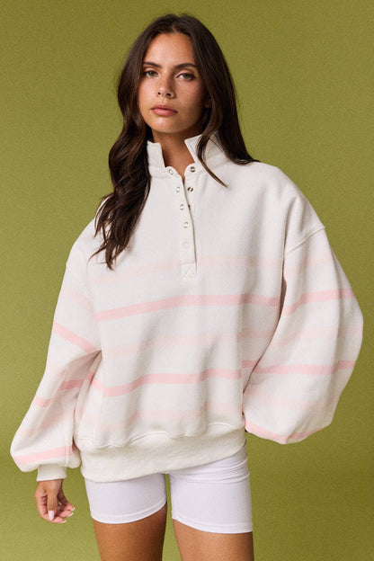 Addison Multi Color Stripe Snap Button Pullover