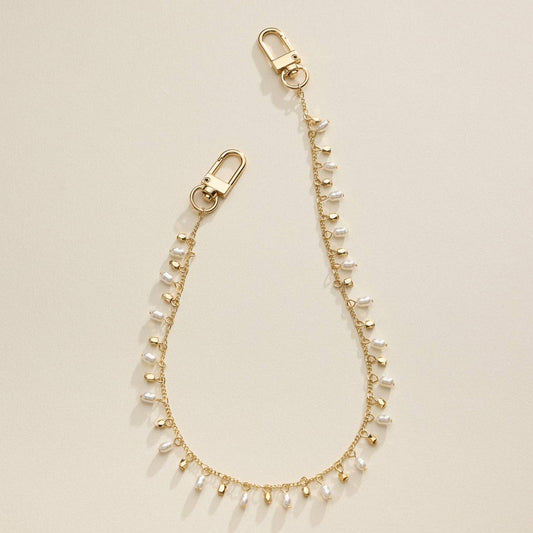 Gold Chain Bag Charm with Pearl Accents Handbag Accessory