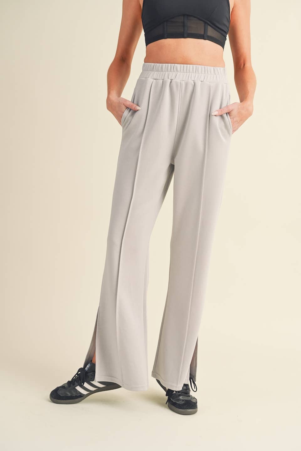 Wide Leg Scuba Pants with Side Slit