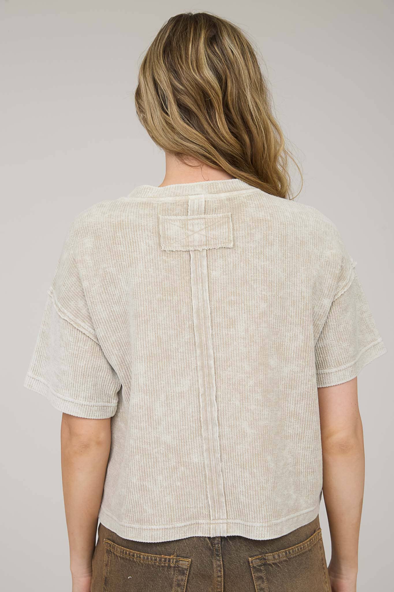 Washed Ribbed Short Sleeve Tee With Pocket