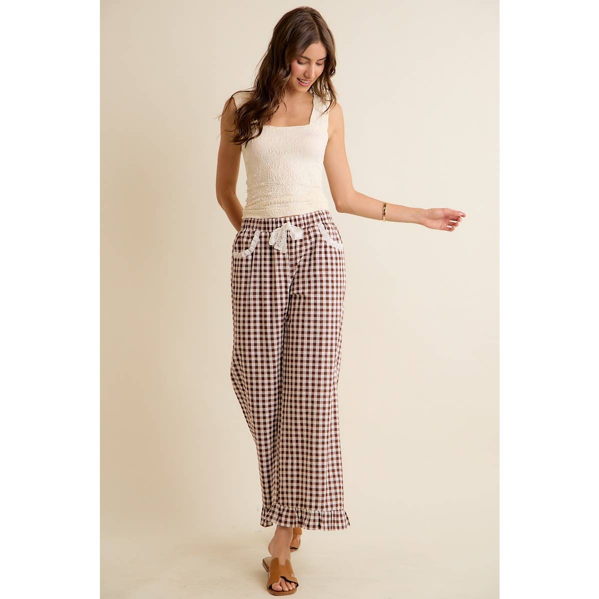 Gingham Ruffled Pull on Pant