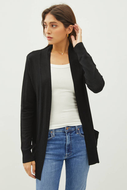 Cotton Blend Knit Open Front Cardigan