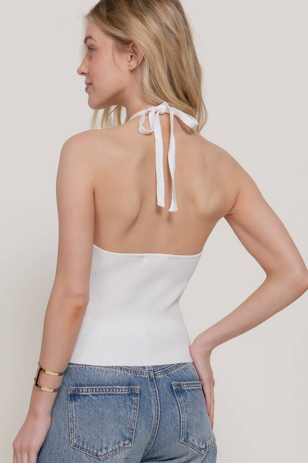Halter Neck Button Down Sweater Top