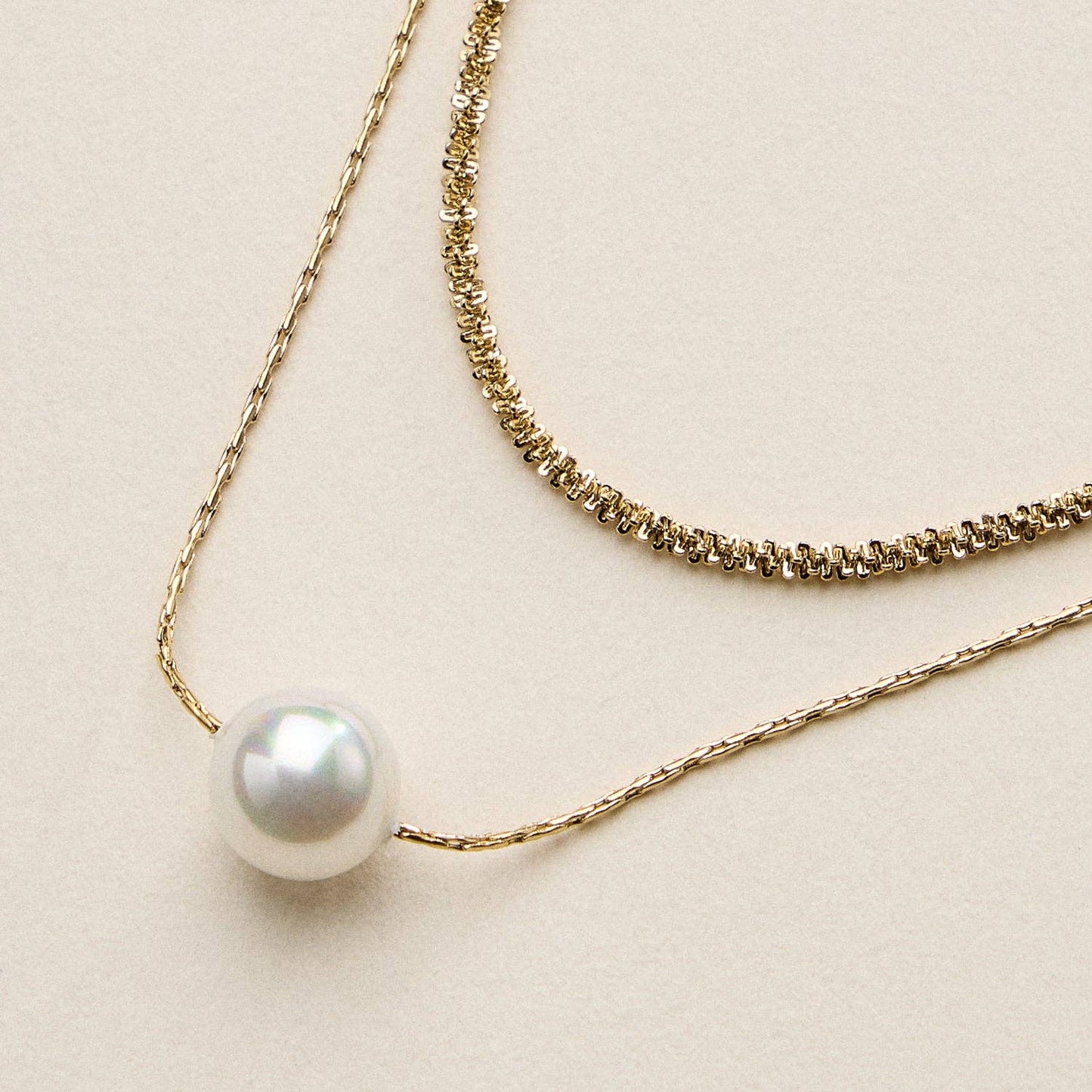 Stainless Steel Pearl Multi Chain Necklace