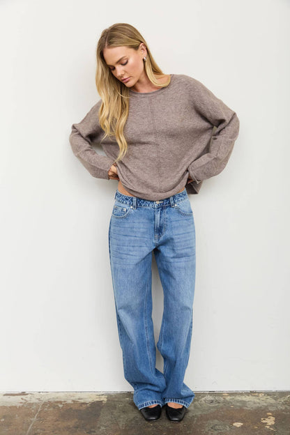 Center Seam Rolled Neck Knit Sweater