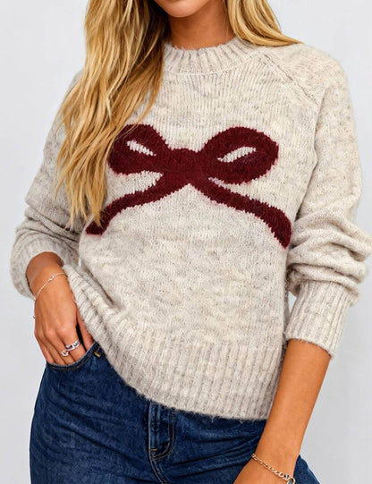 Ladies Ribbed Trim Knit Sweater