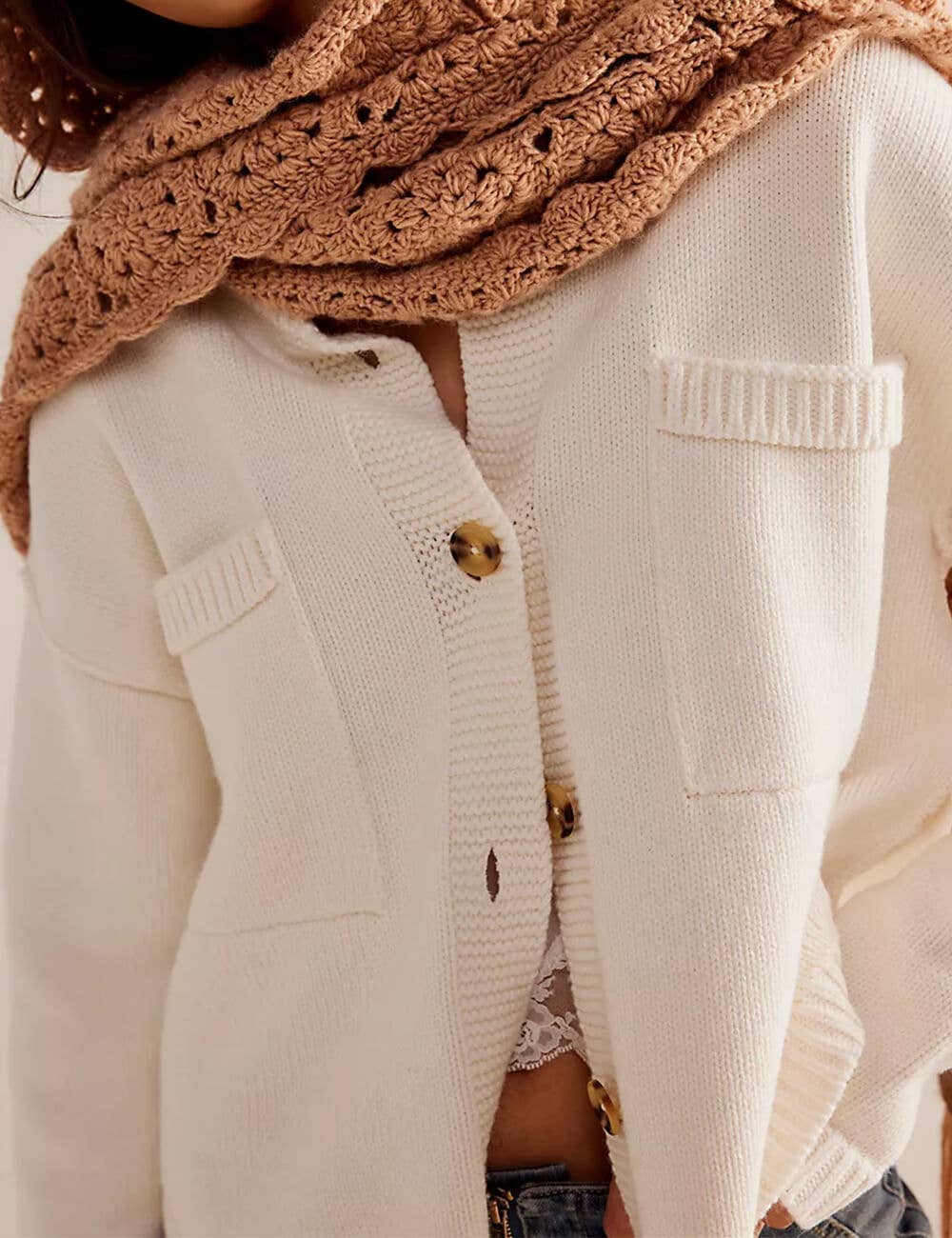 Button Front Dropped Shoulder Cardigan