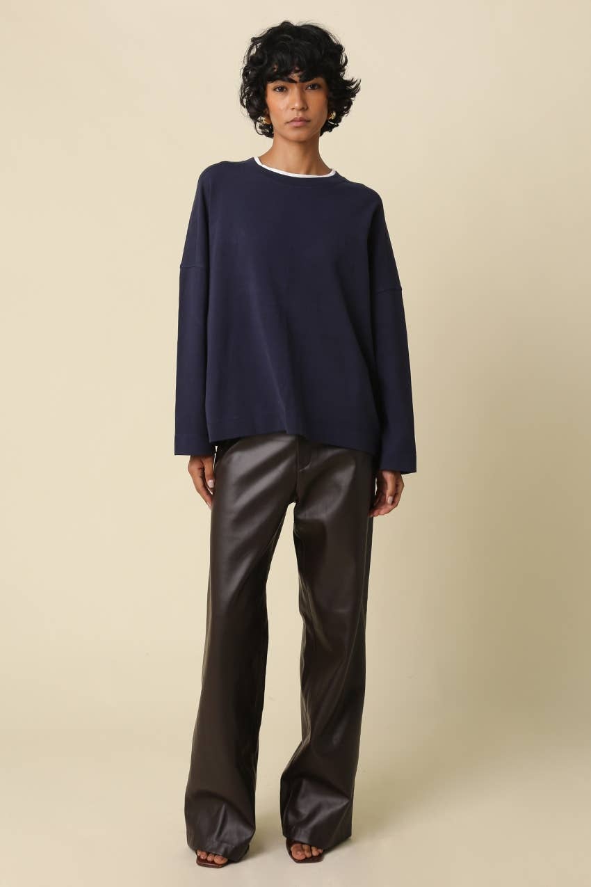 Jamie Contrast Round Neck Knit Top