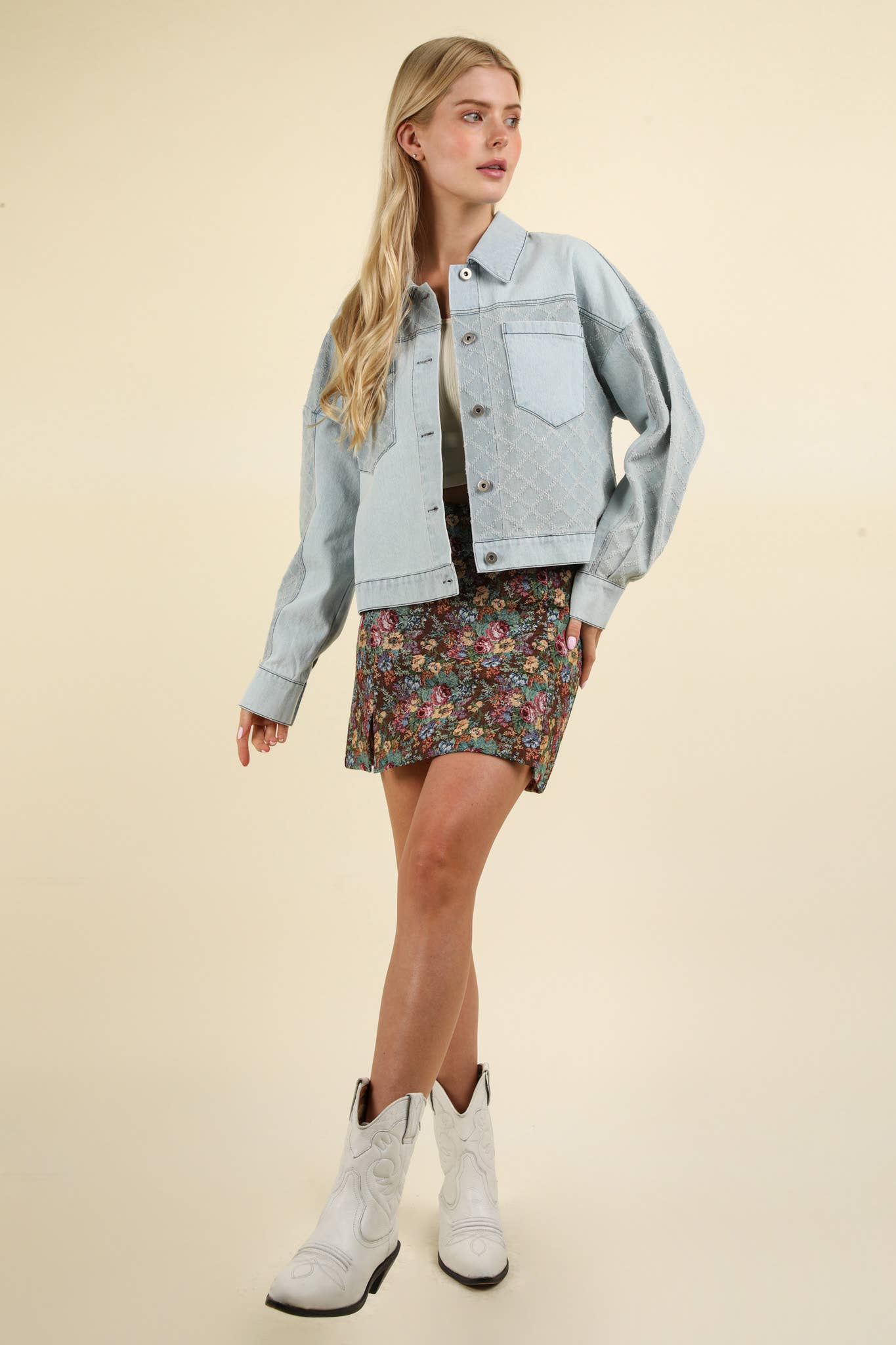 Floral Jacquard Fabric Mini Skirt