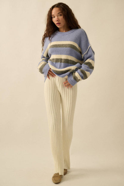 Striped Colorblock Expose-Seam Long Sleeve Sweater
