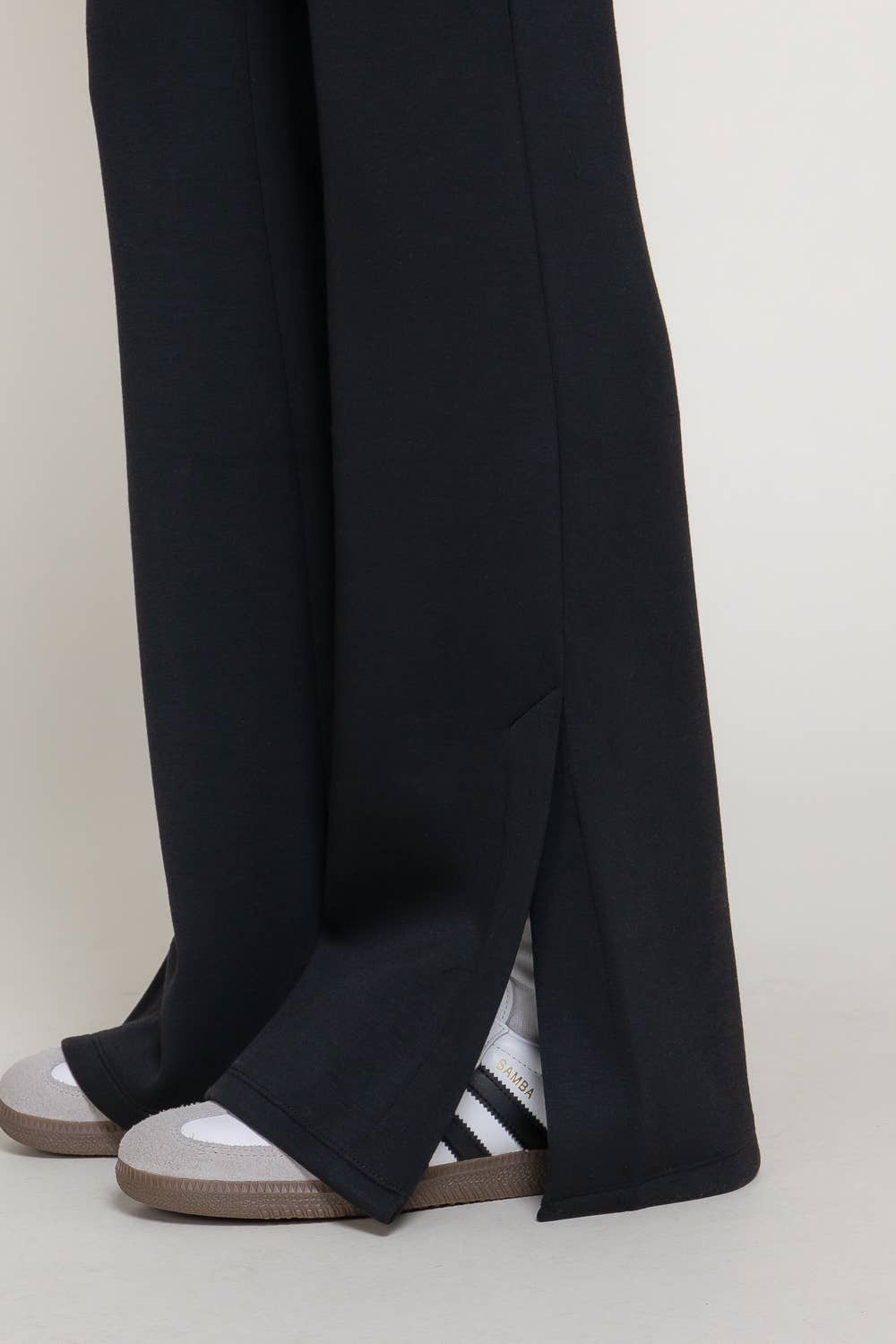 Flare Soft Modal Scuba Pants with Waistband & Bottom Slits